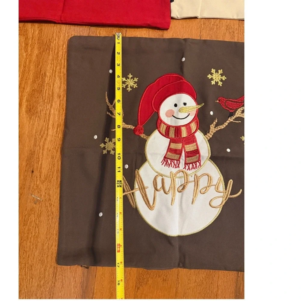 Christmas Throw Pillow Covers Set Snowman Joy Snowflake Red Beige Brown Square